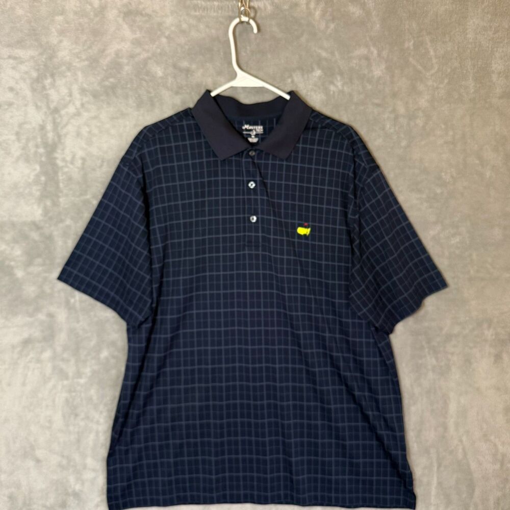 Masters Tech Men's Navy Blue Windowpane Golf Polo Shirt XL Performance